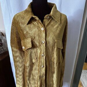 White Birch Yellow Olive Ribbed Button Up Shirt XL | Textured Earthy Coastal